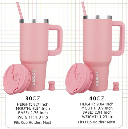 30Oz Stainless Steel Insulated Tumbler with Handle and Lid Straw Travel Coffee Mug Thermal Cup,Light Pink