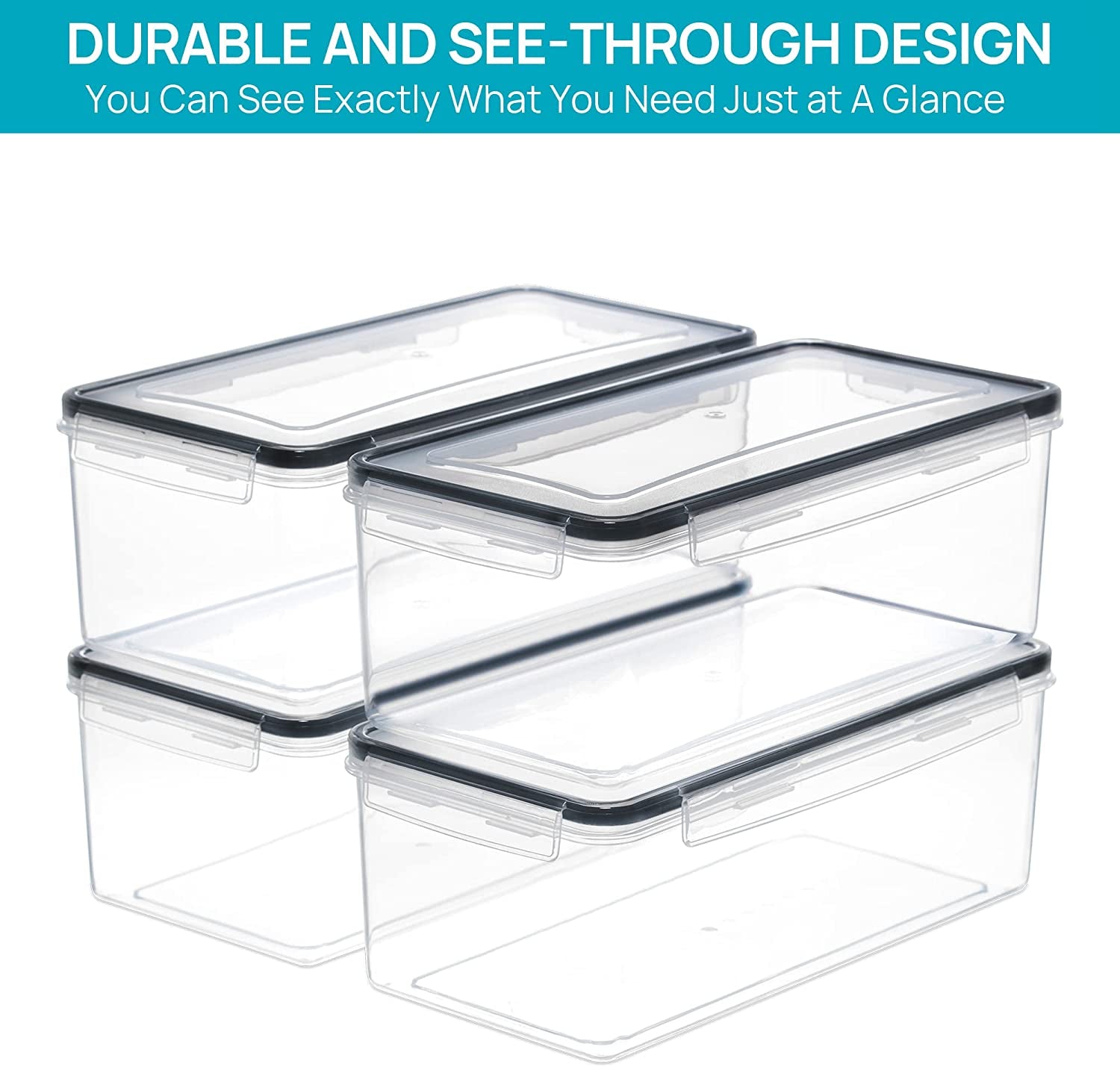 Airtight Food Storage Containers with Lids 4PCS Set 3.2L, Plastic Spaghetti Canisters for Pasta Organizer, BPA Free Air Tight Kitchen Pantry Organization