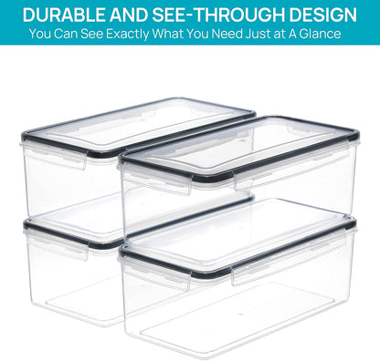 Airtight Food Storage Containers with Lids 4PCS Set 3.2L, Plastic Spaghetti Canisters for Pasta Organizer, BPA Free Air Tight Kitchen Pantry Organization