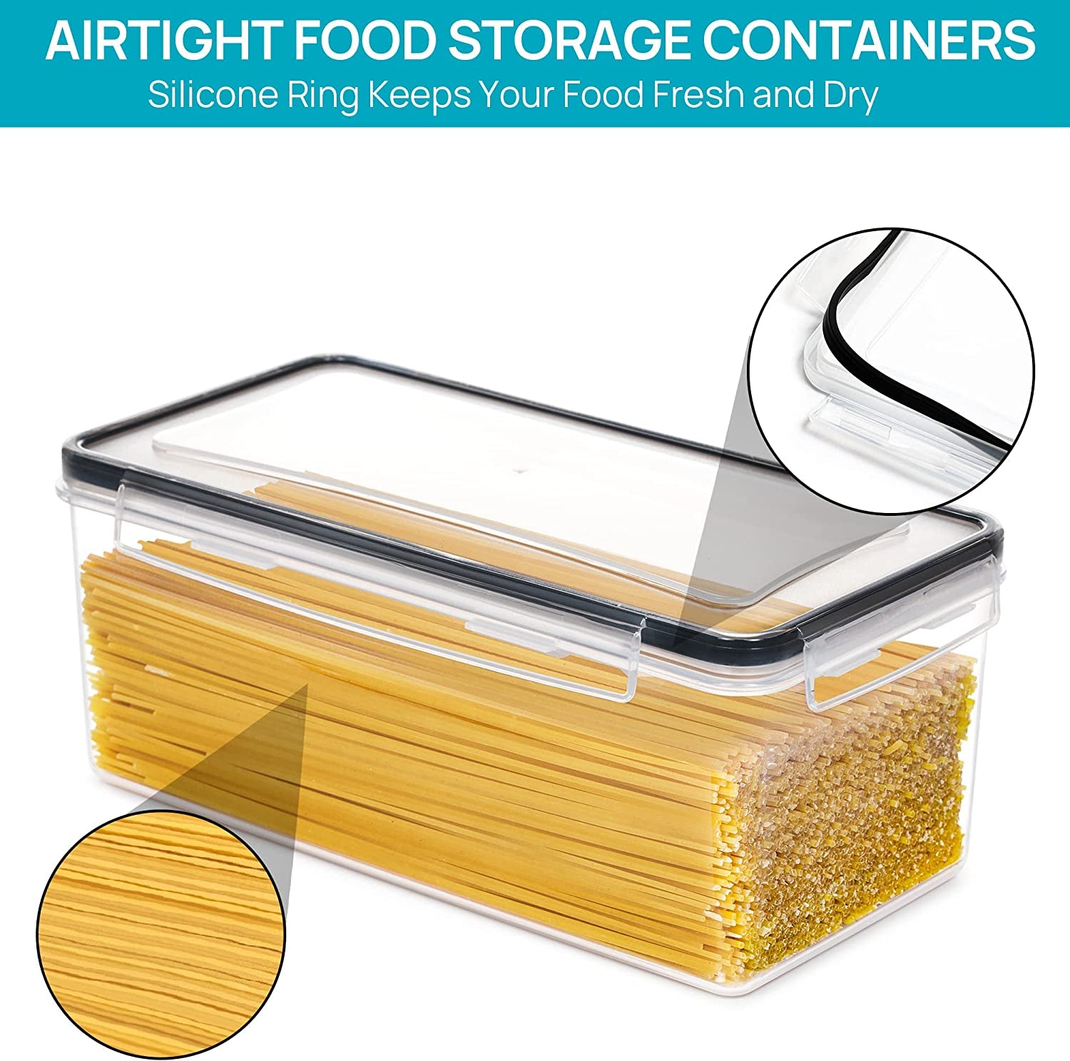 Airtight Food Storage Containers with Lids 4PCS Set 3.2L, Plastic Spaghetti Canisters for Pasta Organizer, BPA Free Air Tight Kitchen Pantry Organization